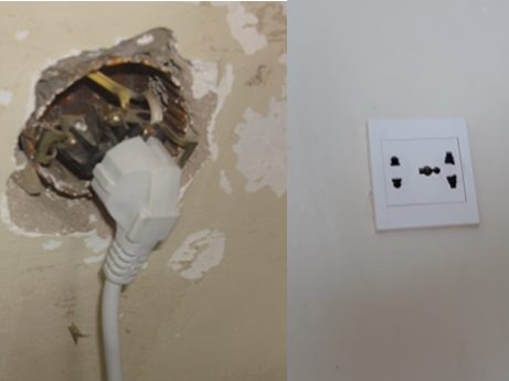 むき出しのコンセント（左）等危険な箇所も改修した